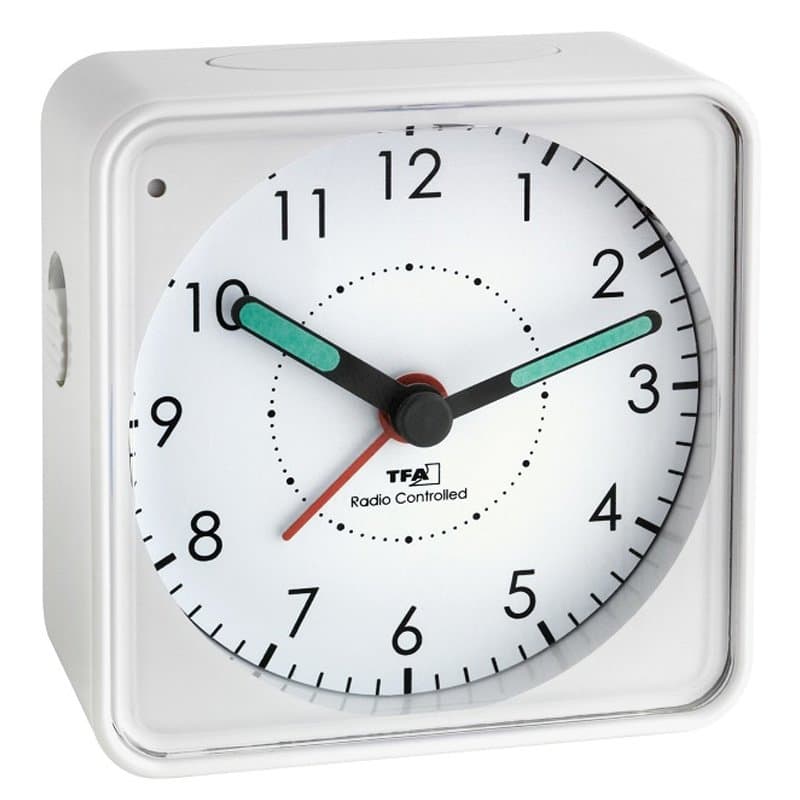 Radio-réveil analogique avec mouvement silencieux, rappel, blanc avec batterie