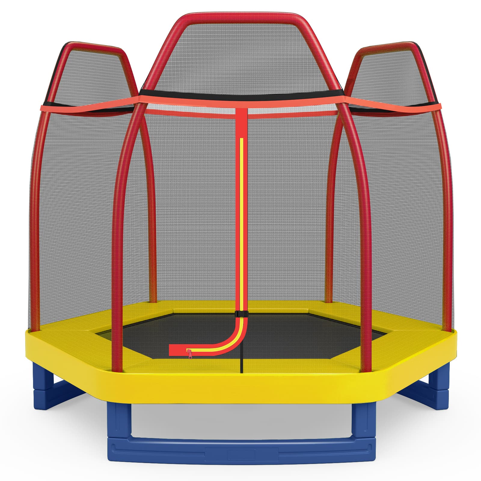 CostwayTrampoline Enfants φ223CM avec Filet de Sécurité Respirant 36 Ressorts Protégés Structure Acier Galvanisé Tapis de Saut PP Orange