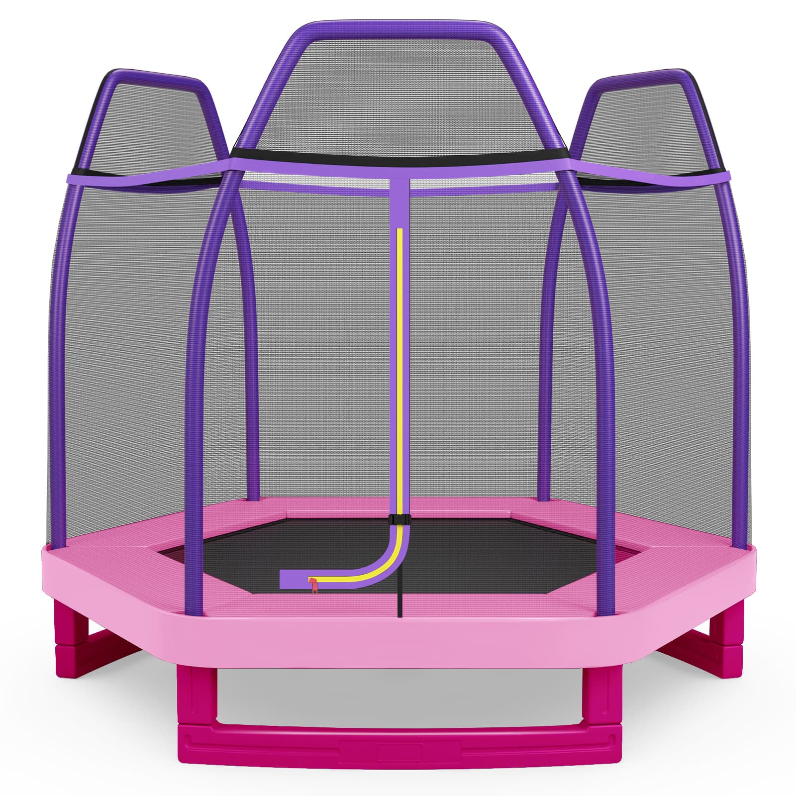 CostwayTrampoline Enfants φ223CM avec Filet de Sécurité Respirant 36 Ressorts Protégés Structure Acier Galvanisé Tapis de Saut PP Rose