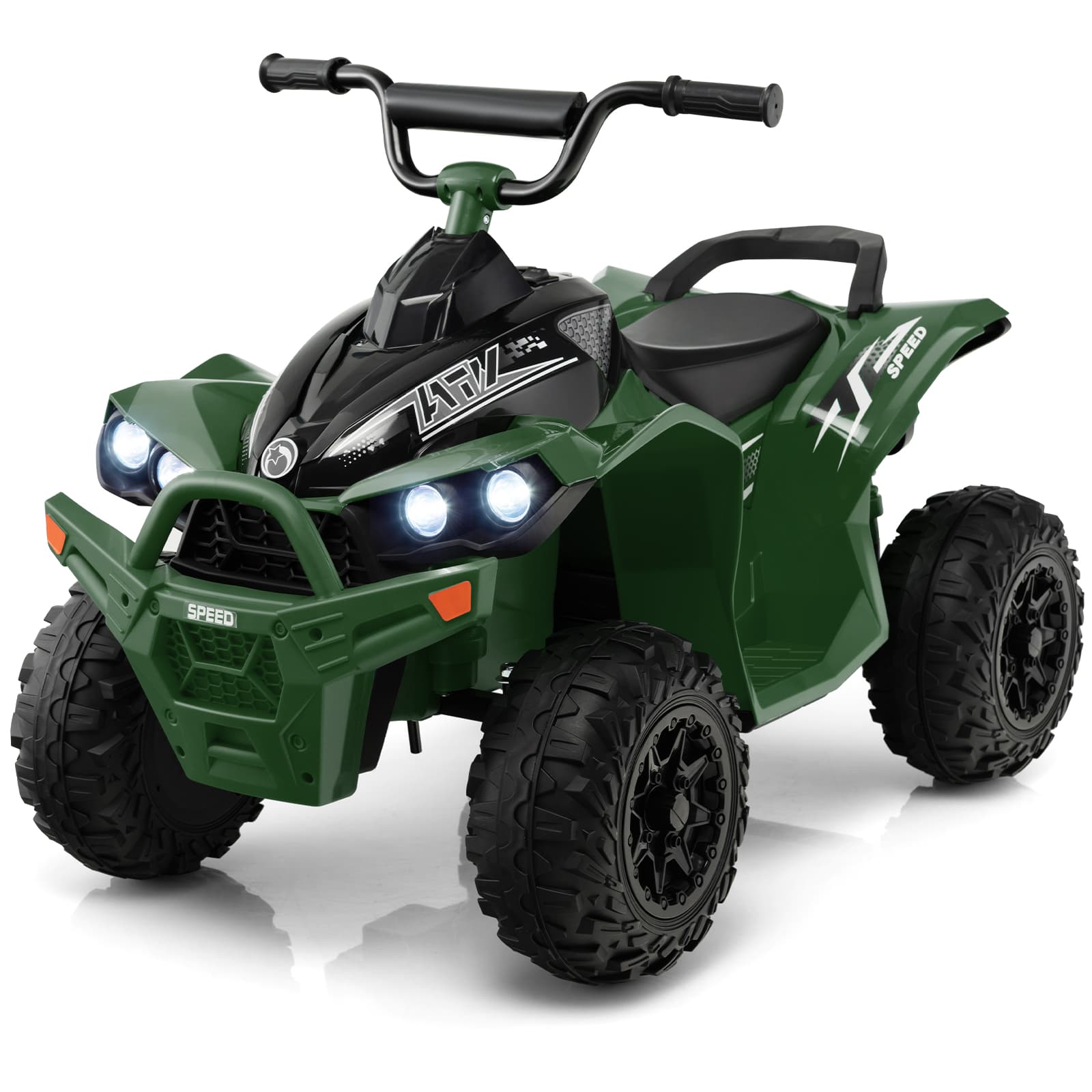 CostwayVoiture Electrique 12 V pour Enfants Quad pour Enfants de 3-8 Ans Vitesse Elevée/Basse Siège Confortable Roues Larges Vert