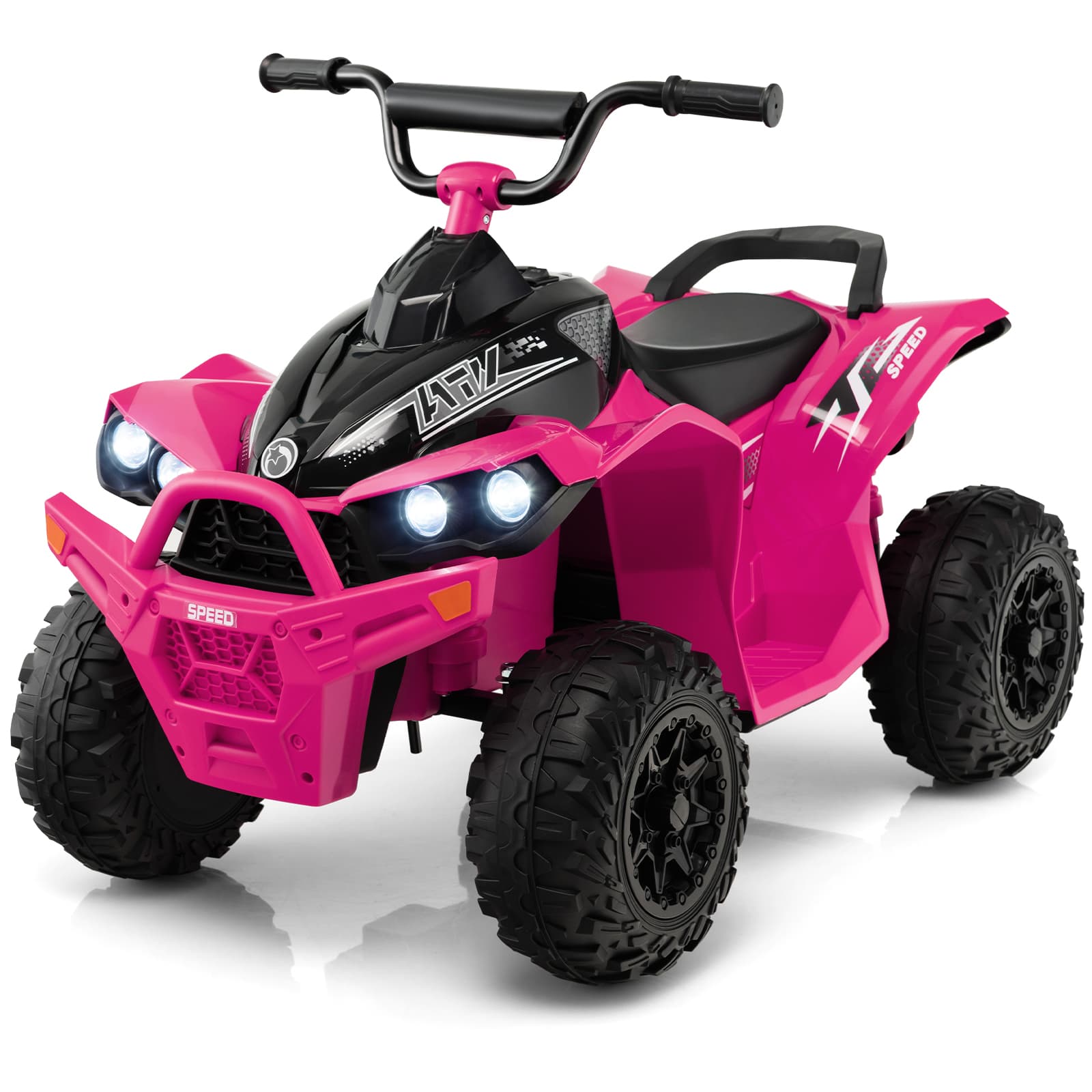 CostwayVoiture Electrique 12 V pour Enfants Quad pour Enfants de 3-8 Ans Vitesse Elevée/Basse Siège Confortable Roues Larges Rose
