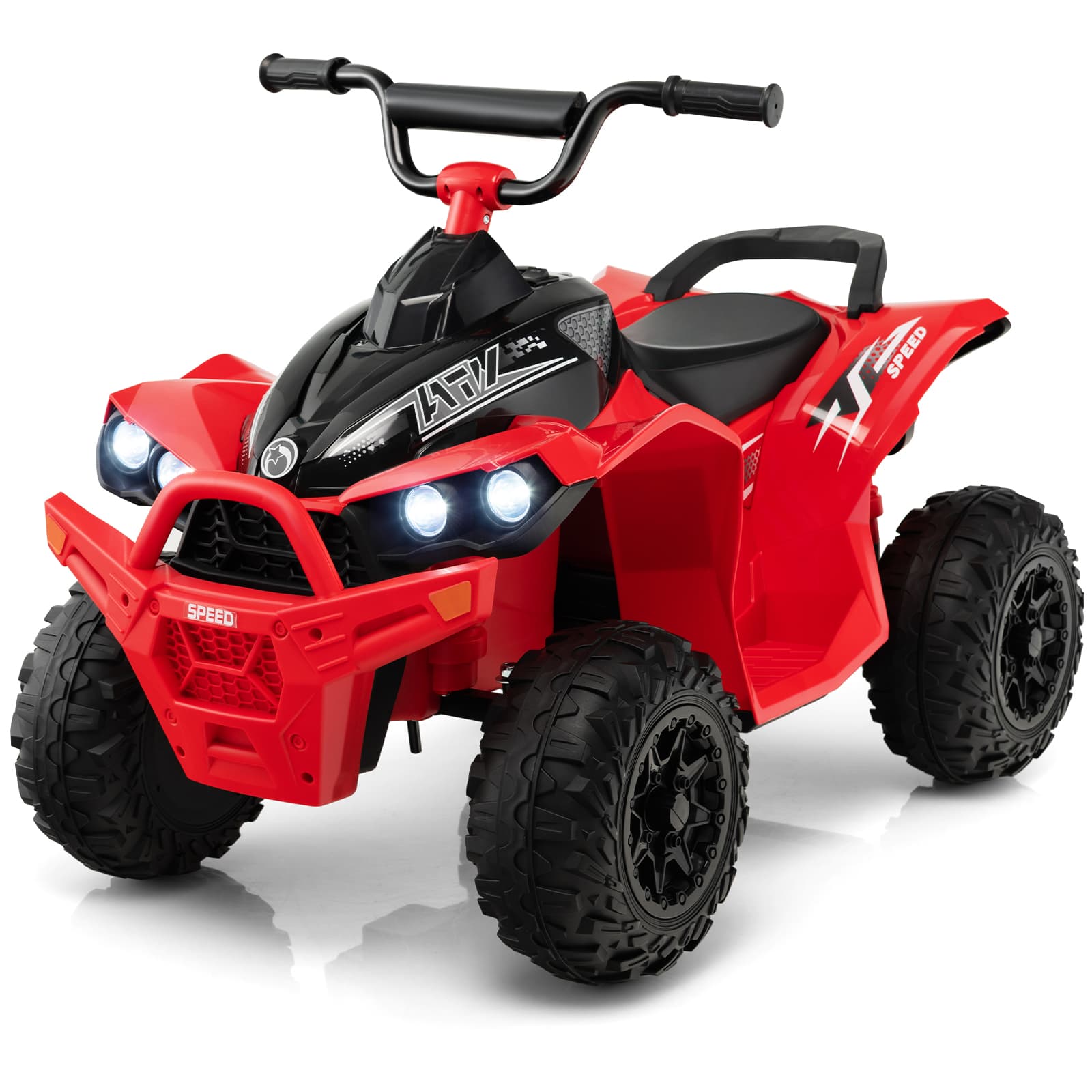 CostwayVoiture Electrique 12 V pour Enfants Quad pour Enfants de 3-8 Ans Vitesse Elevée/Basse Siège Confortable Roues Larges Rouge