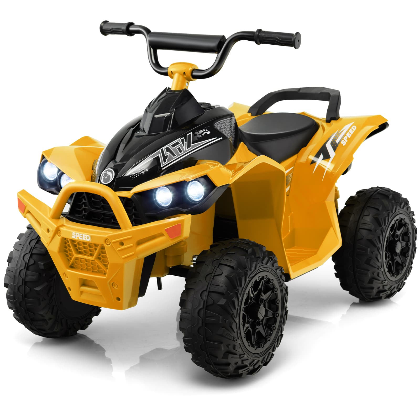 CostwayVoiture Electrique 12 V pour Enfants Quad pour Enfants de 3-8 Ans Vitesse Elevée/Basse Siège Confortable Roues Larges Jaune